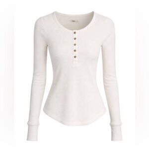 Faherty Waffle Knit Henley Thermal Top Cream XS Slim‎ Fit
